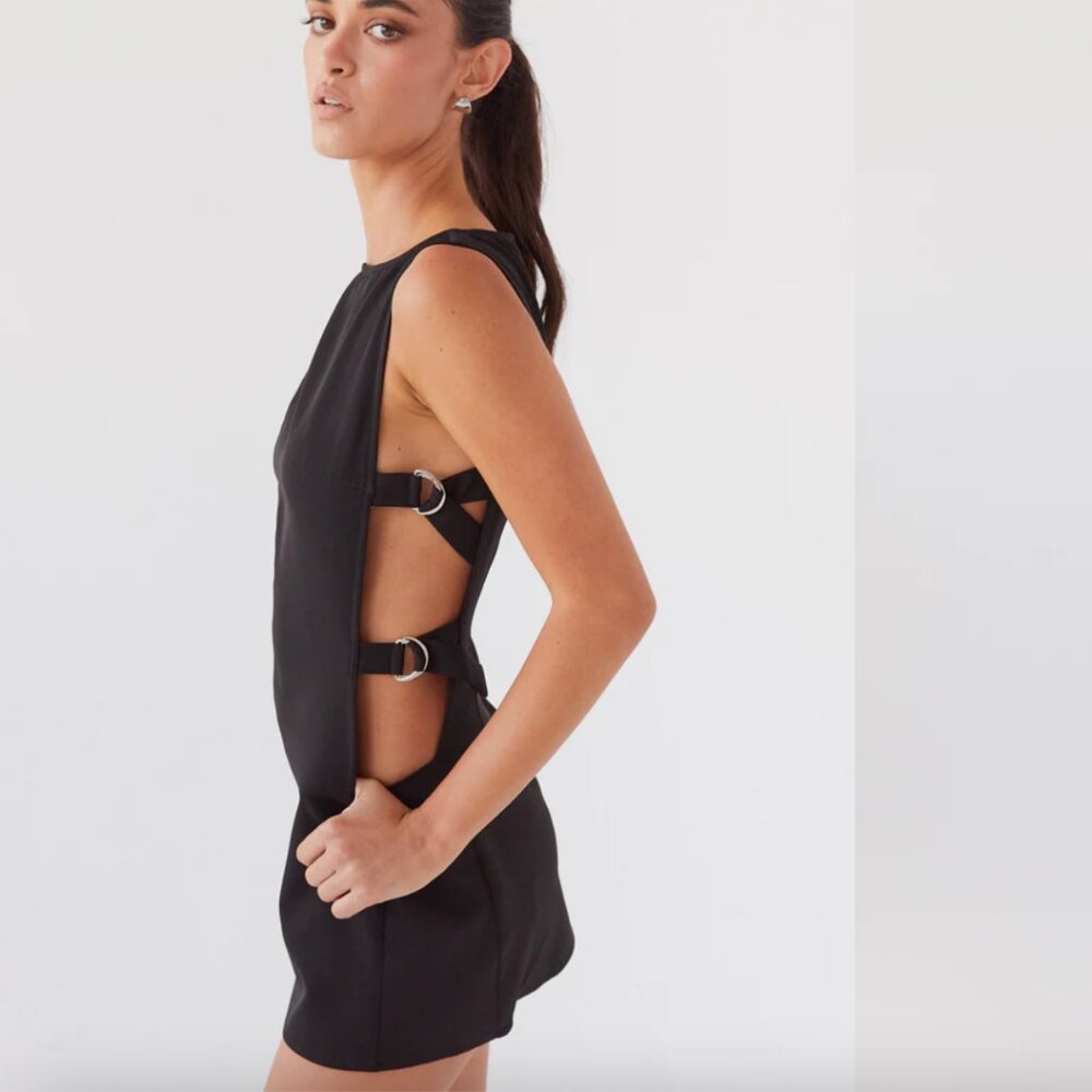 SIZE 2: Peppermayo Exclusive - Cherish You Buckle Mini Dress - Shadow (black)